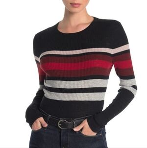 360 CASHMERE Nicole Striped Cotton Crew Ribbed Sweater L